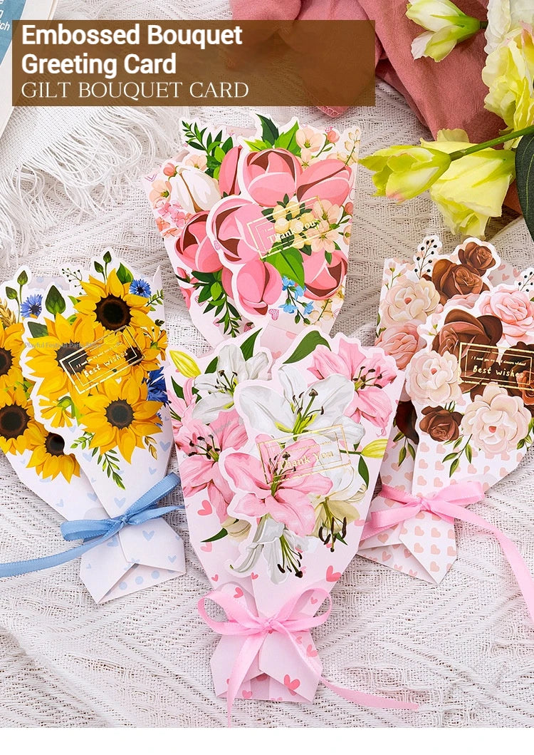 Carte de Vœux Fleurs 3D Bouquet Pliable – Anniversaire, Merci, Fête Maîtresse & Toutes Occasions