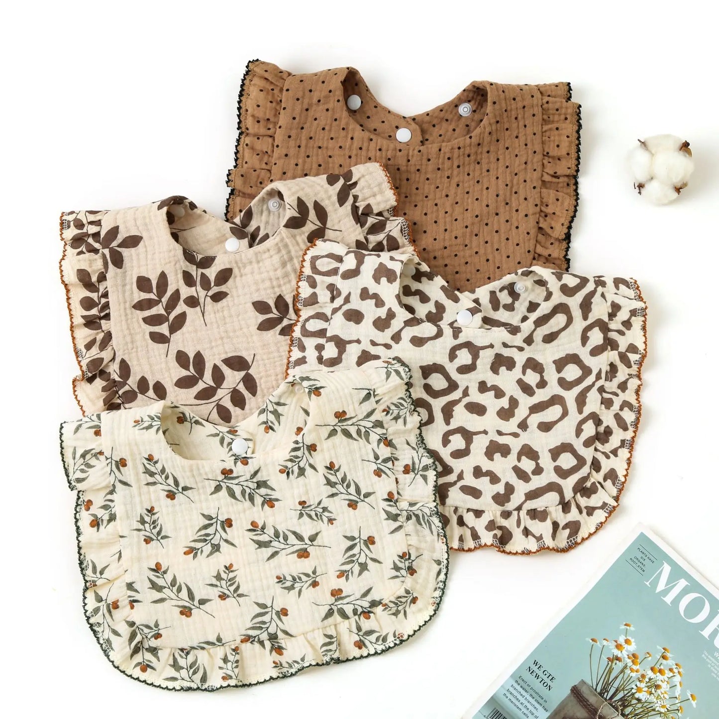 Bavoir Bandana Bébé Mousseline Coton Bio – Volant Floral Absorbant Nouveau-Né 0-18 Mois