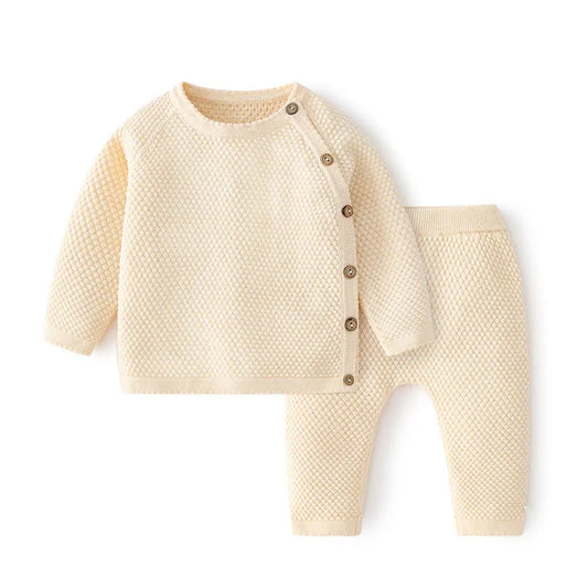 Baby Knitted Pajama Set 2 Pieces — Buttoned Cotton Sweater & Pants, Unisex 0-3M to 2-3 Years