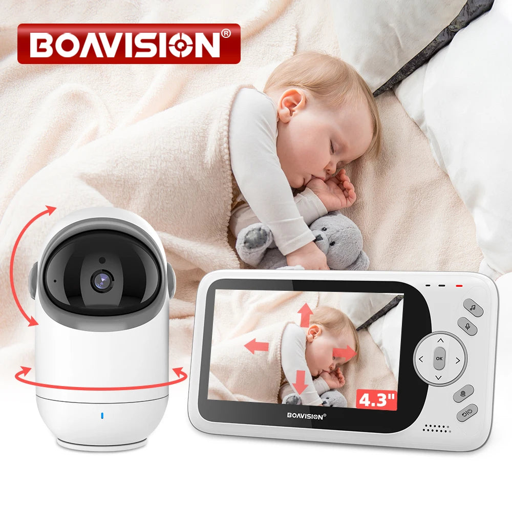 Babyphone Vidéo 4,3 Pouces Pan Tilt – Vision Nocturne, Audio Bidirectionnel 2,4G Sans Fil | VB801
