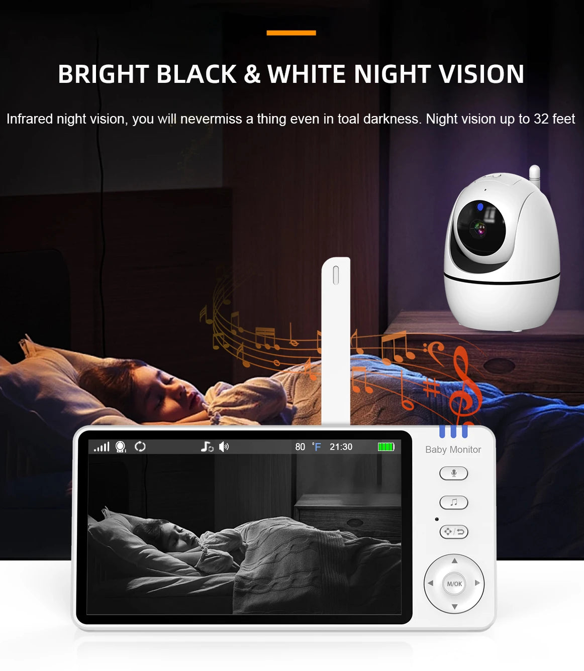 Babyphone Vidéo 5 Pouces PTZ – Capteur Température, Berceuses & Zoom | Meilleur Rapport Qualité-Prix