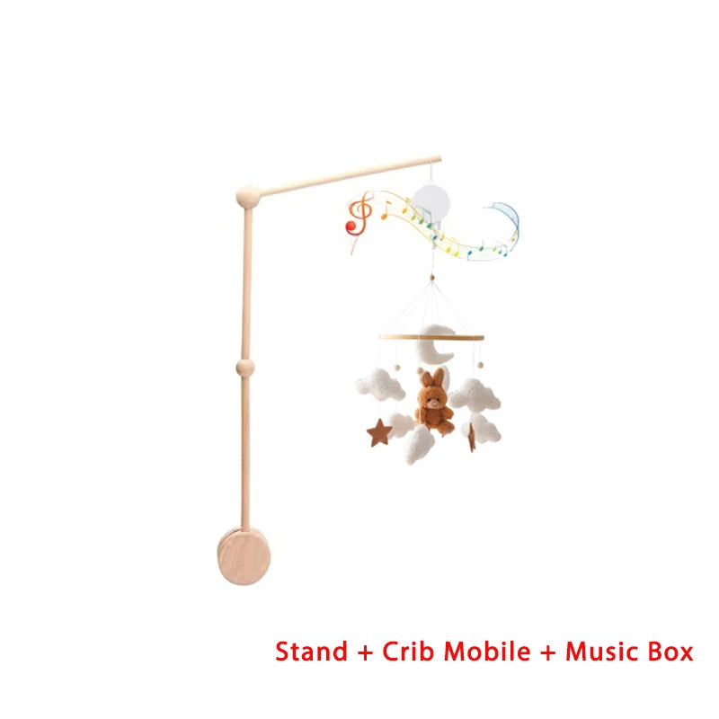 Mobile Lit Bébé Musical et Lumineux – Bois Naturel, Hochet Feutre Doux & Boîte à Musique Nouveau-Né