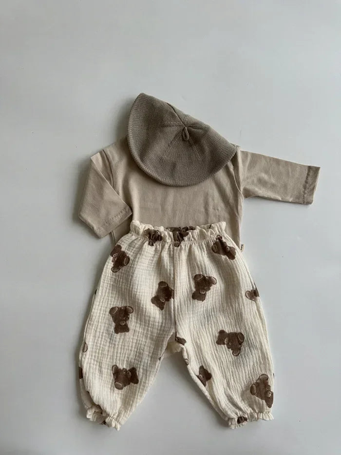 Pantalon Bébé Coton Bio – Mousseline Douce Imprimé Mignon Garçon & Fille 3-6M à 2-3 Ans