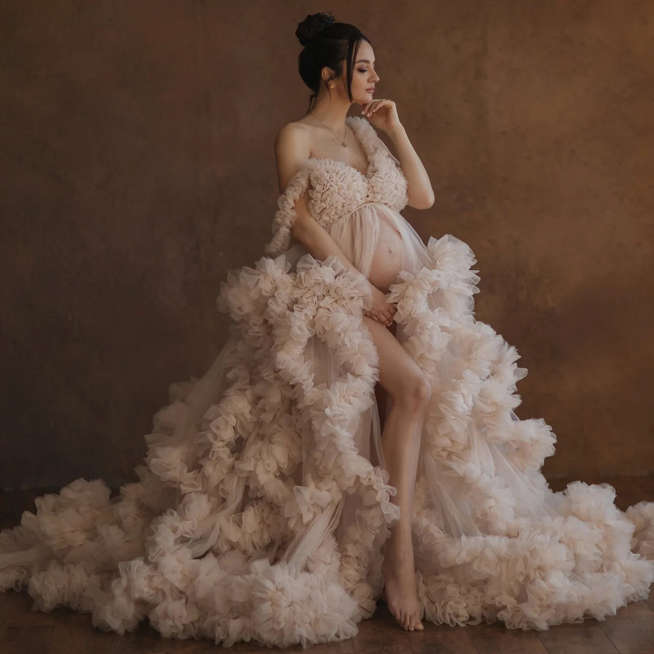 Robe Maternité Séance Photo Luxe — Tulle Volanté Sur Mesure, Baby Shower & Grande Taille