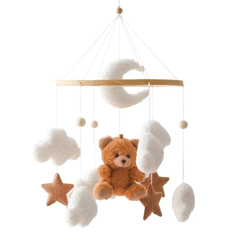 Mobile Hochet Bois & Feutre Forêt Bébé — Cloche Lit Animaux Cartoon & Support | 14 Modèles 0-12 Mois