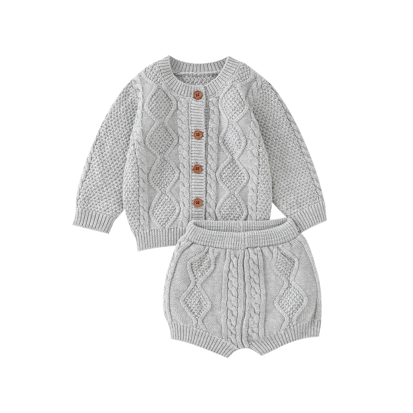 Ensemble Tricot Bébé 2 Pièces — Cardigan Coton Manches Longues & Pantalon, Unisexe 0-18 Mois