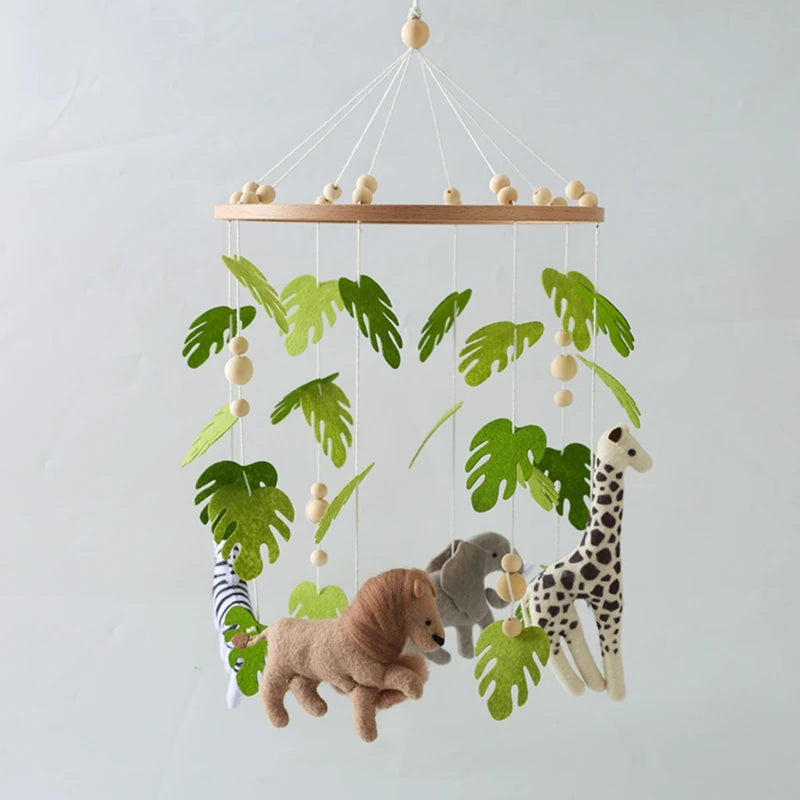 Mobile Hochet Bois & Feutre Forêt Bébé — Cloche Lit Animaux Cartoon & Support | 14 Modèles 0-12 Mois