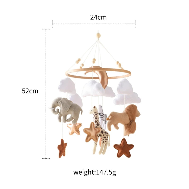Mobile Musical Bébé Bois & Feutre — Cloche Lit Animaux Cartoon | Boîte à Musique & Support | 36 Modèles