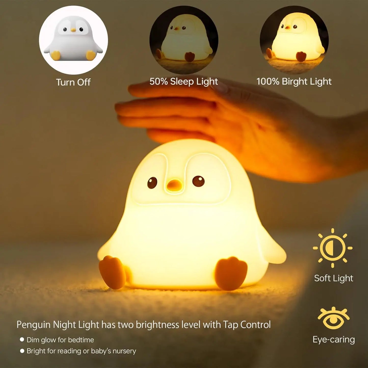 Veilleuse dragon & pingouin silicone — LED Tactile Rechargeable Dimmable | 5 Modèles | Chambre Bébé