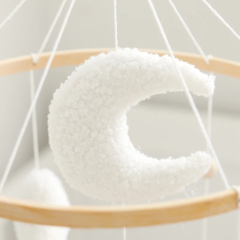 Mobile Lit Bébé Musical et Lumineux – Bois Naturel, Hochet Feutre Doux & Boîte à Musique Nouveau-Né