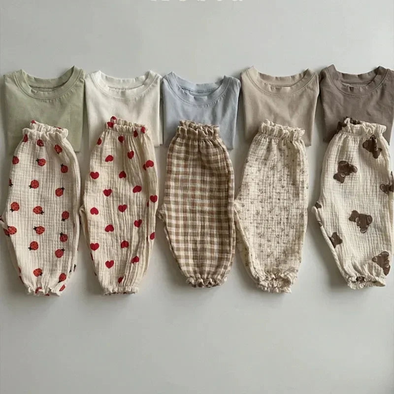 Pantalon Bébé Coton Bio – Mousseline Douce Imprimé Mignon Garçon & Fille 3-6M à 2-3 Ans