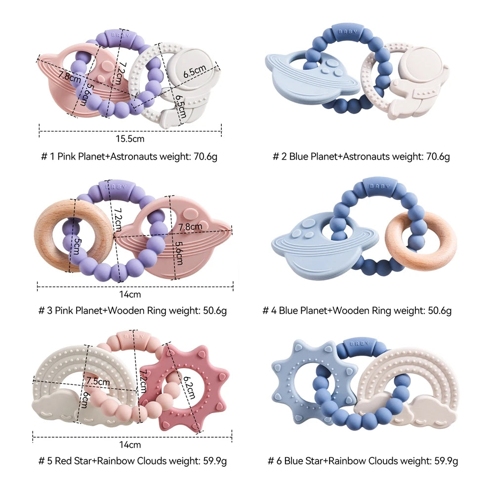 Anneau de Dentition Silicone Bébé – Jouet Sensoriel Sans BPA | 0-12 Mois