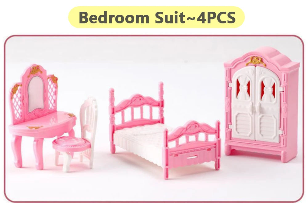 Mobilier Miniature 1:12 Maison de Poupée – Cuisine, Lit Superposé, Bus Rose & Accessoires Fille