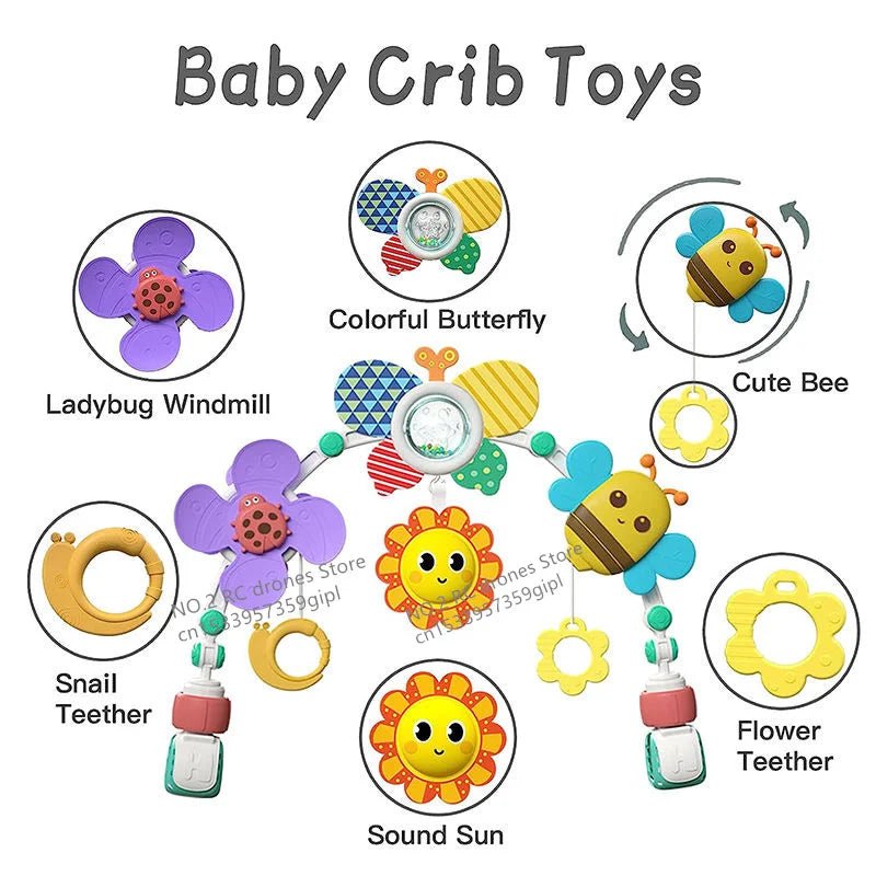 Arche d’éveil bébé tournesol — Jouet Sensoriel Arc-en-Ciel Pliable | Poussette Lit & Tapis Éveil