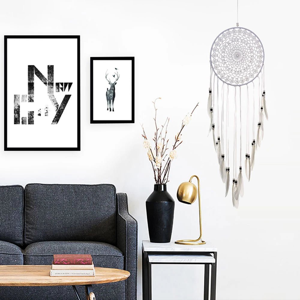 Dream Catcher Large Girl's Room – Nordic Bohemian Wall Decor with Feathers