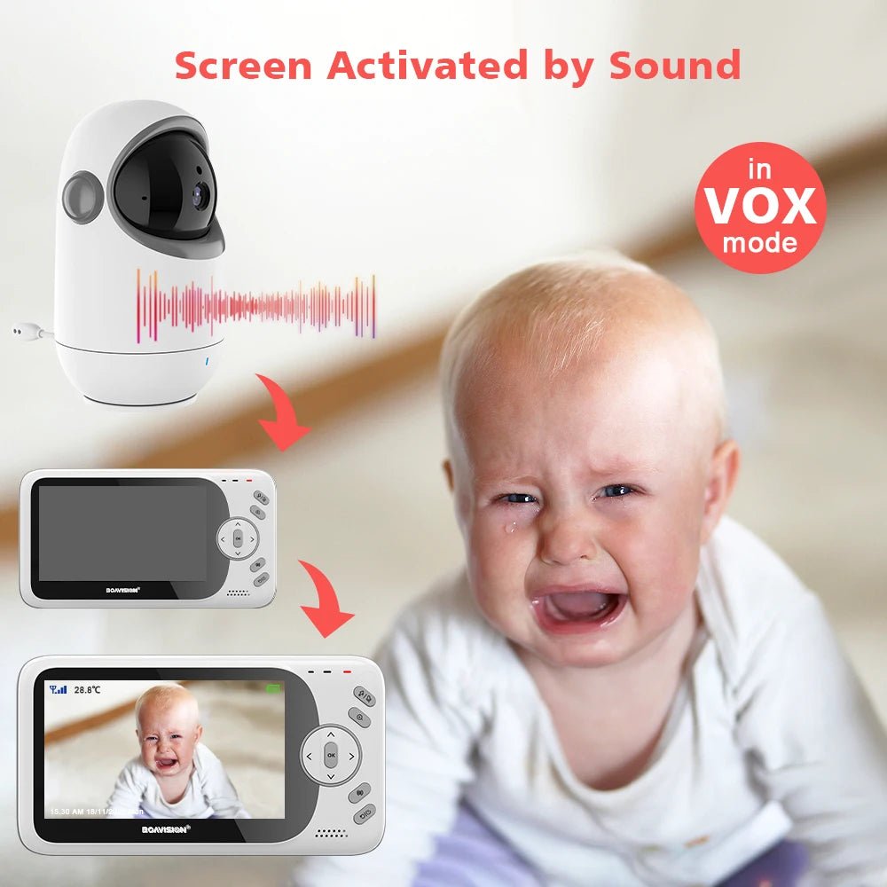 Babyphone Vidéo 4,3 Pouces Pan Tilt – Vision Nocturne, Audio Bidirectionnel 2,4G Sans Fil | VB801