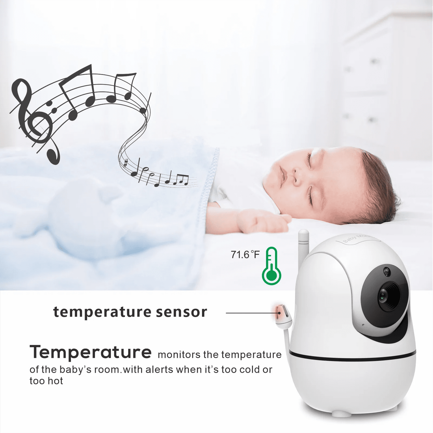 Babyphone Vidéo 5 Pouces 2 Caméras – Zoom 4x, Portée 300m, Capteur Température & Berceuses | EU/UK/US/AU