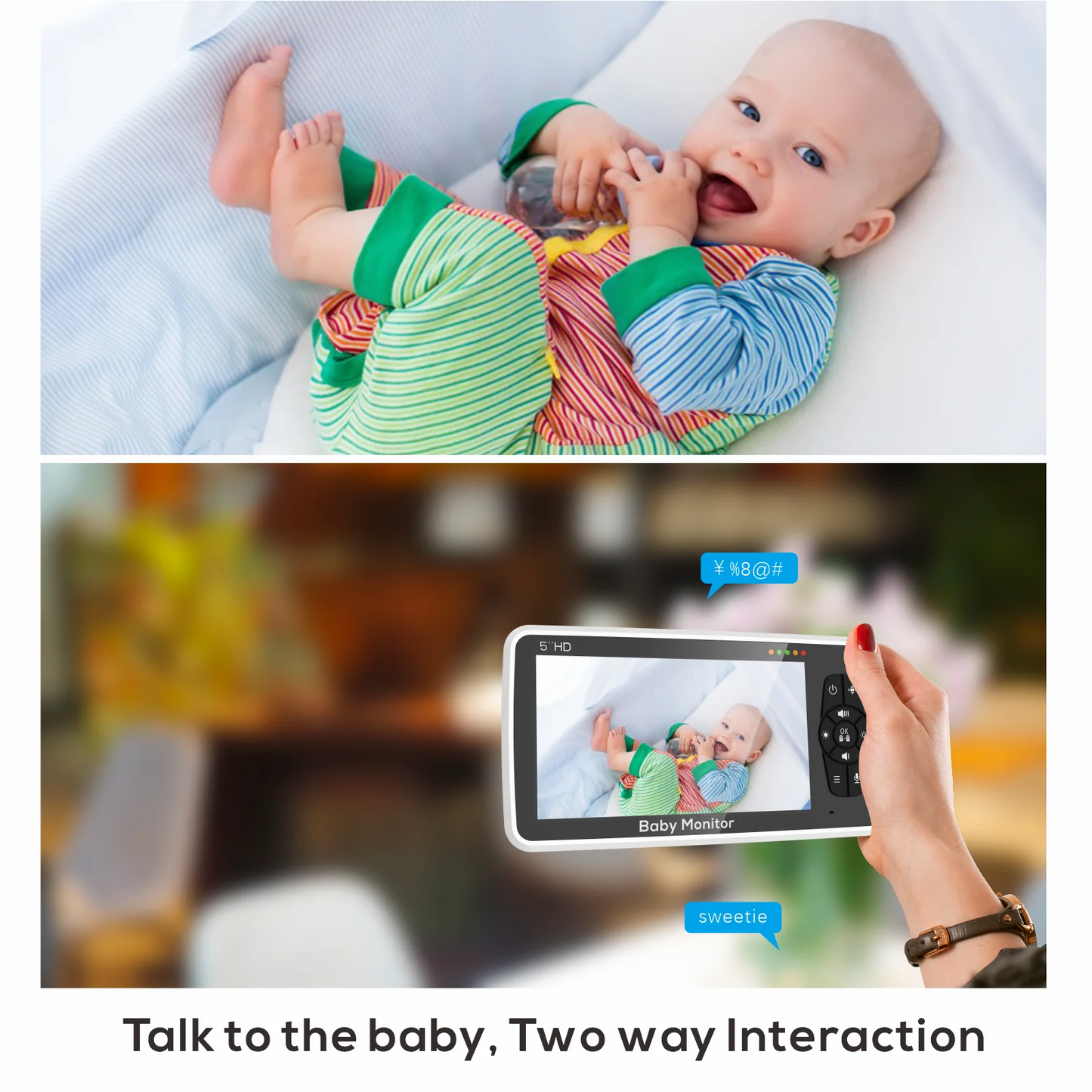 Babyphone Vidéo 5 Pouces 2 Caméras – Zoom 4x, Portée 300m, Capteur Température & Berceuses | EU/UK/US/AU