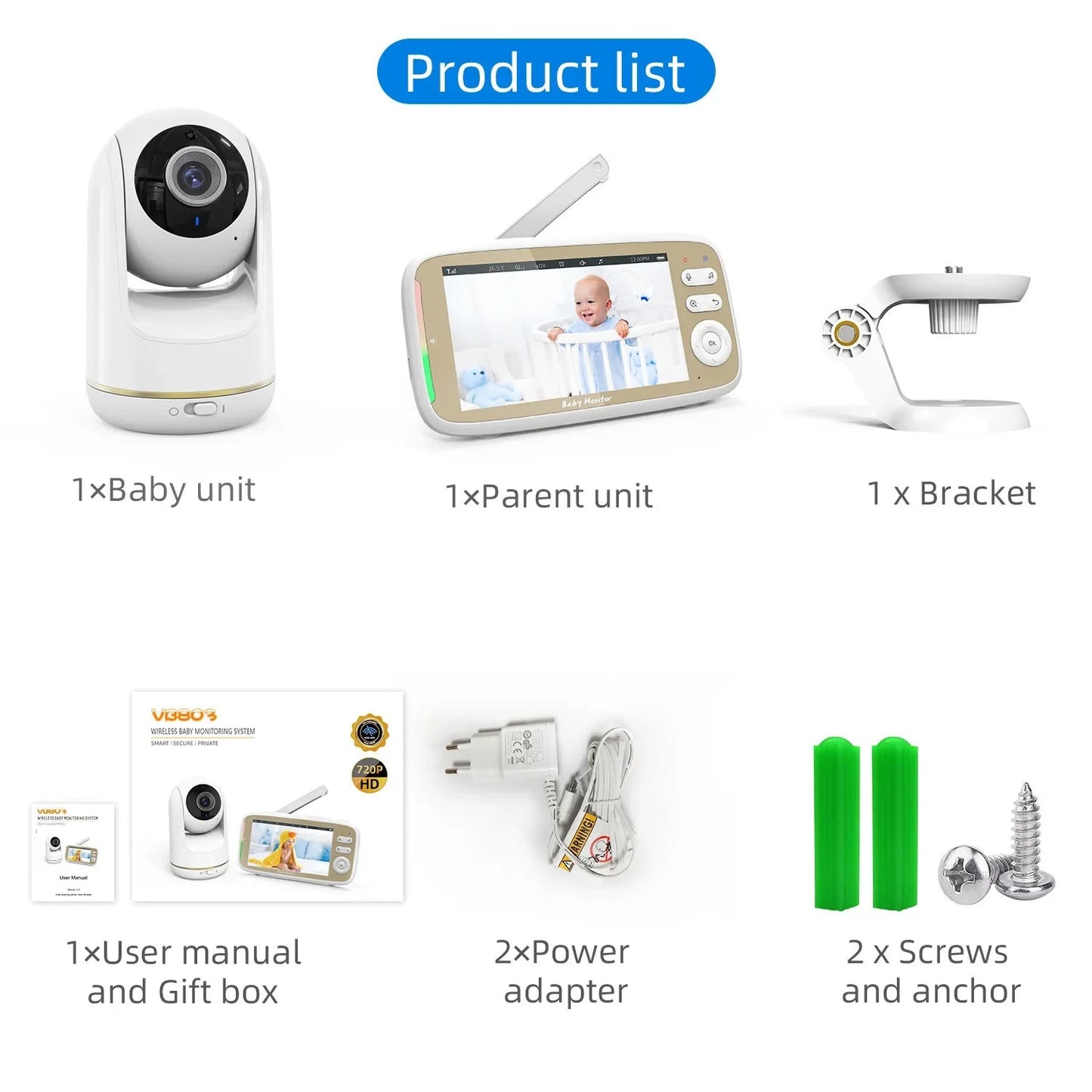 Babyphone Vidéo 5 Pouces WiFi – Contrôle APP & Écran, Zoom 3x PTZ, Vision Nocturne | VB803 PRO