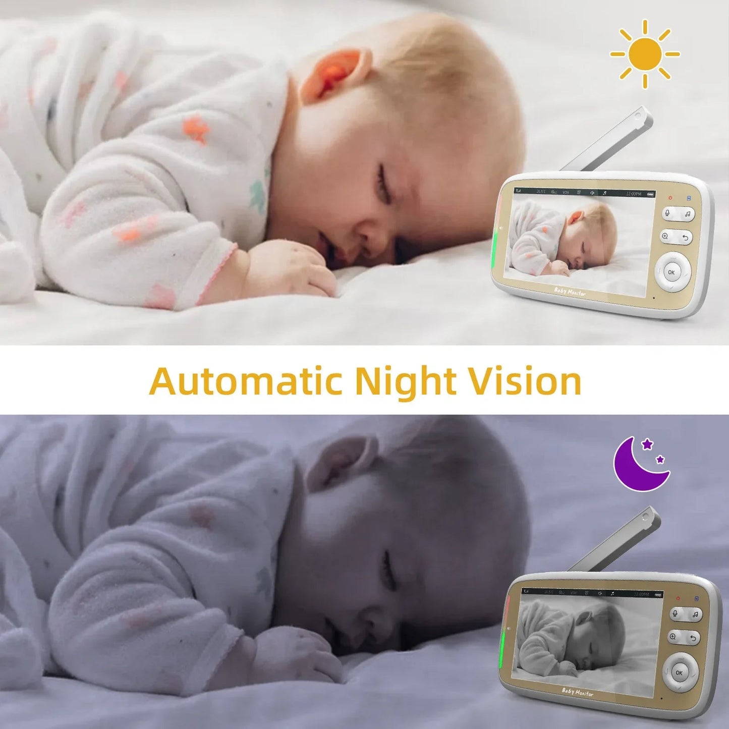 Babyphone Vidéo 5 Pouces WiFi – Contrôle APP & Écran, Zoom 3x PTZ, Vision Nocturne | VB803 PRO
