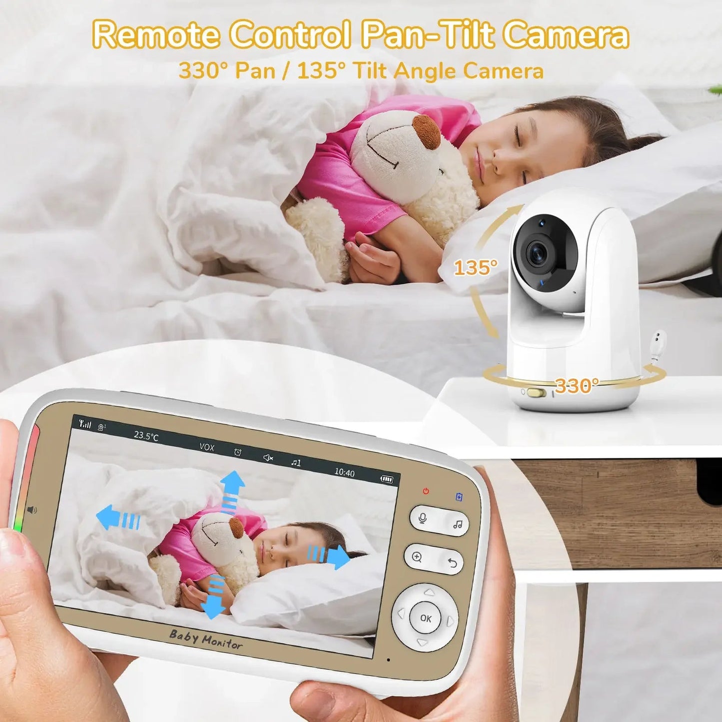 Babyphone Vidéo 5 Pouces WiFi – Contrôle APP & Écran, Zoom 3x PTZ, Vision Nocturne | VB803 PRO