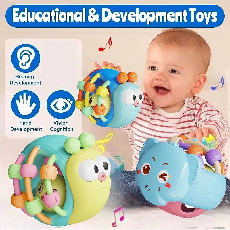 Balles Hochet Douces Bébé – Éveil Sensoriel & Ramper 0-12 Mois | Éléphant & Escargot