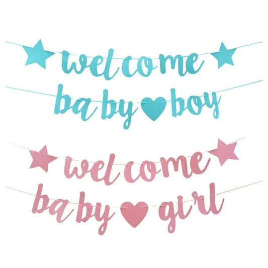 Glitter Welcome Baby Banner – Letter Garland Decoration for Baby Shower & Gender Reveal Boy or Girl