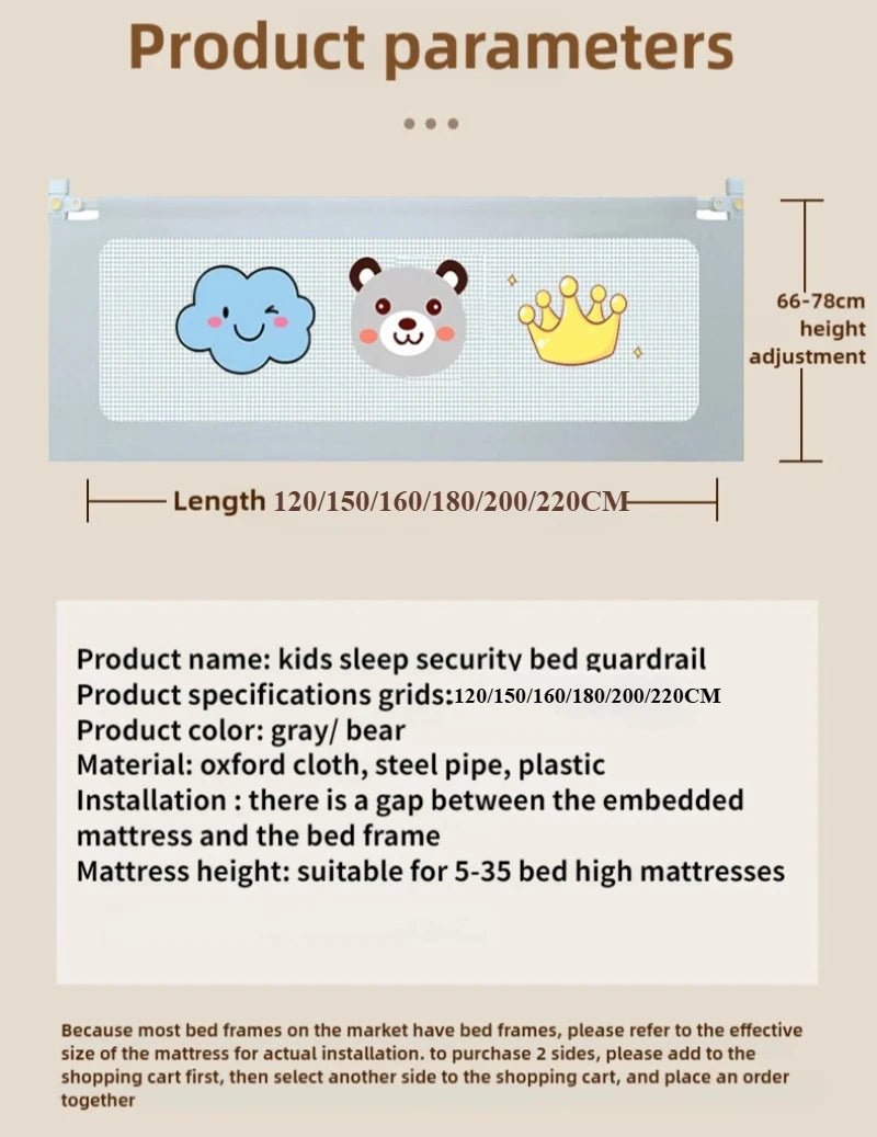 Barrière de Lit Anti-Chute Bébé & Enfant Réglable – Rail de Sécurité Lit 1.5M à 2.0M