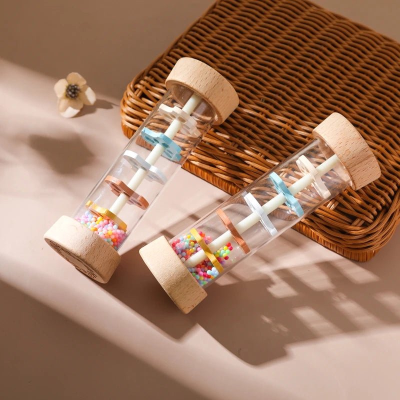 Bâton de Pluie Bébé Bois Montessori – Hochet Sensoriel Arc-en-Ciel Coloré Éveil 0-3 Ans
