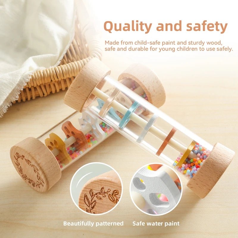 Bâton de Pluie Bébé Bois Montessori – Hochet Sensoriel Arc-en-Ciel Coloré Éveil 0-3 Ans