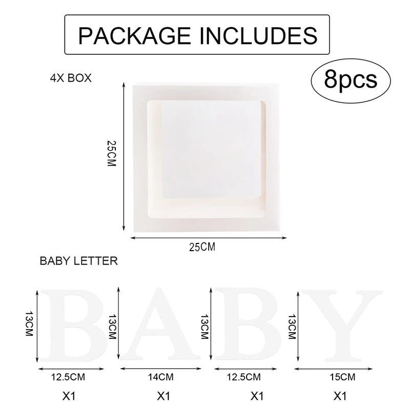 BABY Letter Boxes 25cm – Decoration for Baby Showers, First Birthdays & Gender Reveals – Fill with Balloons