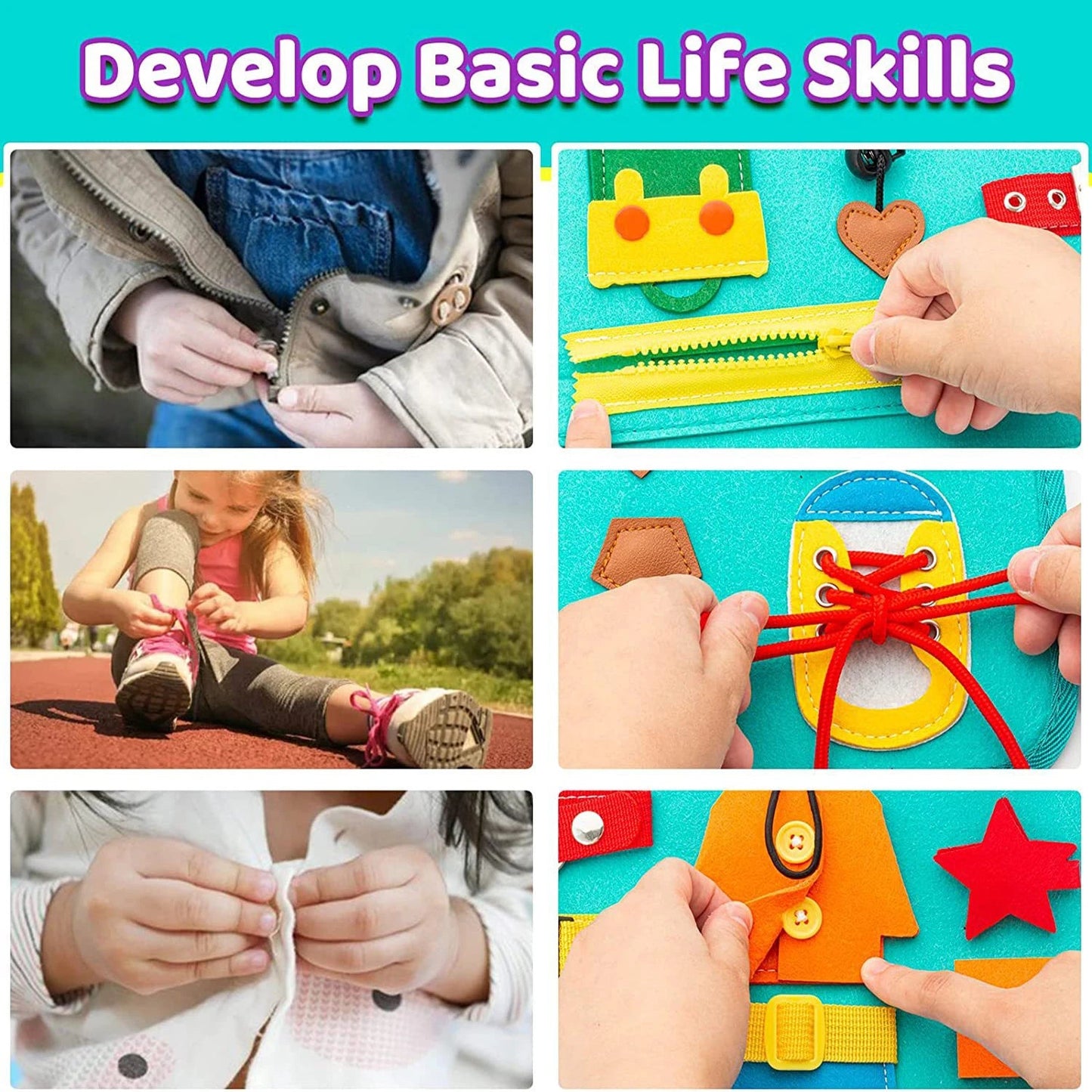 Busy Board Montessori Habillage – Cadre d'Habillage Autonomie Motricité Fine | Fille & Garçon 1-3 Ans