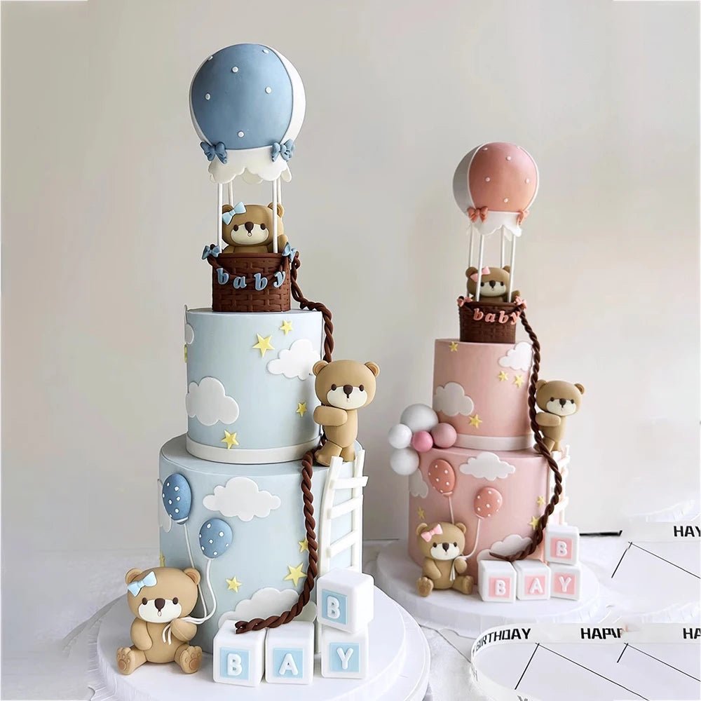3D Baby Bear Cake Topper – Baby Shower, 1st Birthday & Gender Reveal Boy Girl Cake Decoration