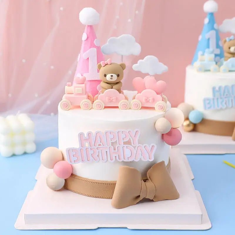 Pink & Blue Bear Cake Topper – Cake Decoration for Baby Shower, Children's Birthday & Wedding