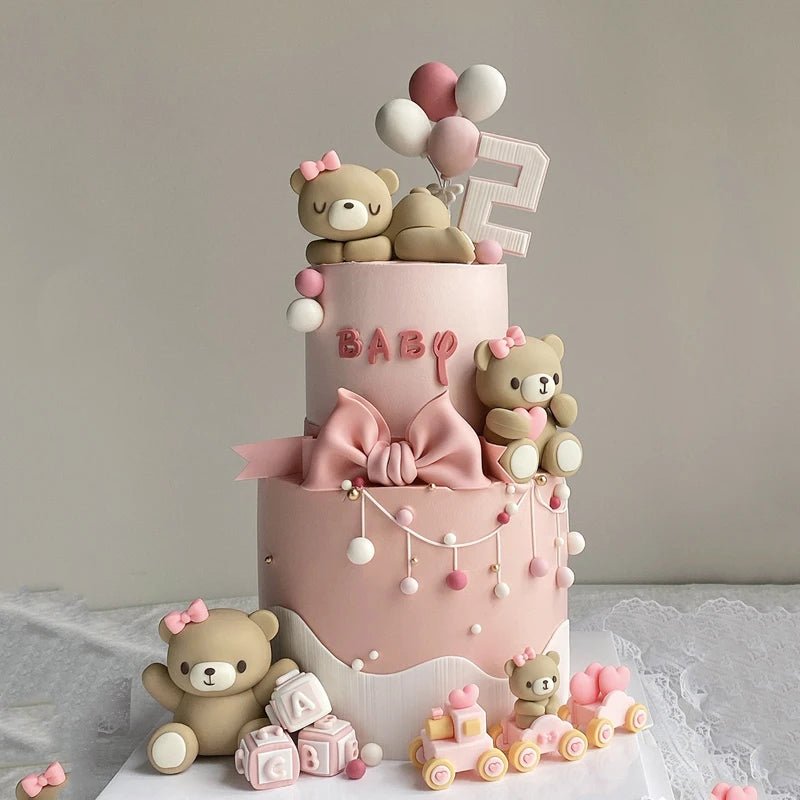 Cake Topper Ours Rose & Bleu – Décoration Gâteau Baby Shower, Anniversaire Enfant & Mariage