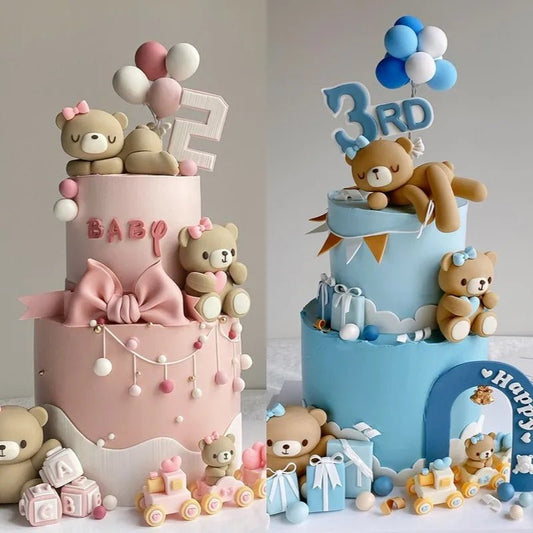 Pink & Blue Bear Cake Topper – Cake Decoration for Baby Shower, Children's Birthday & Wedding