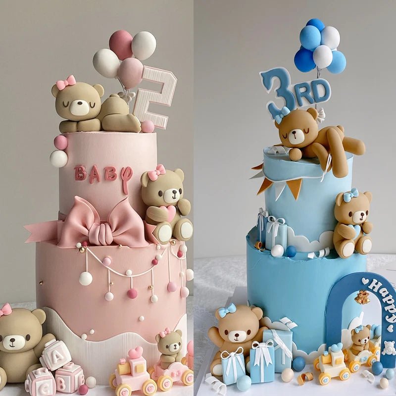 Pink & Blue Bear Cake Topper – Cake Decoration for Baby Shower, Children's Birthday & Wedding