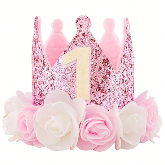 Baby Girl 1st Birthday Hat – Rose Gold & Pink Princess Crown First Birthday