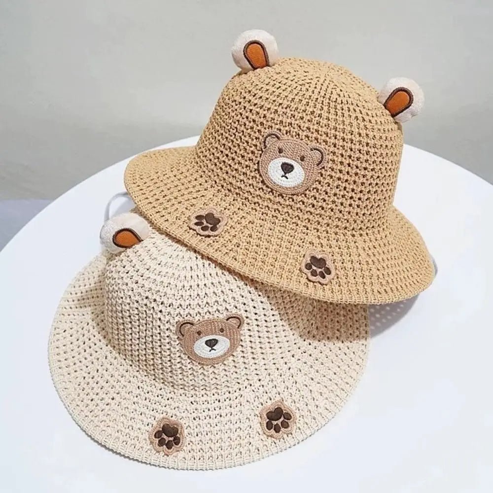 Chapeau anti-UV bébé — Paille Cartoon Mignon Plage & Extérieur | Fille & Garçon 0-3 Mois à 3 Ans
