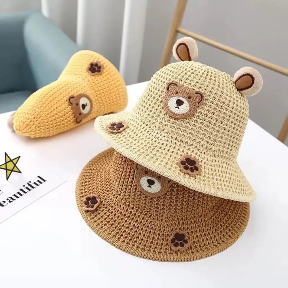 Chapeau anti-UV bébé — Paille Cartoon Mignon Plage & Extérieur | Fille & Garçon 0-3 Mois à 3 Ans