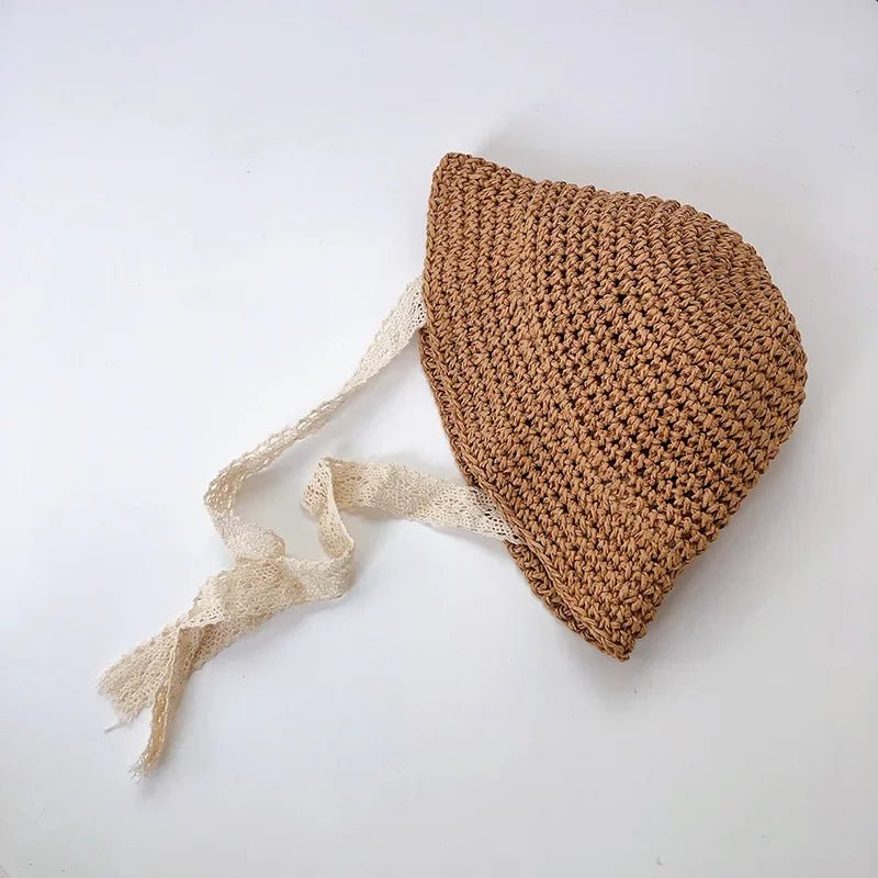 Chapeau d’été bébé fille – Paille, dentelle & nœud | Protection solaire