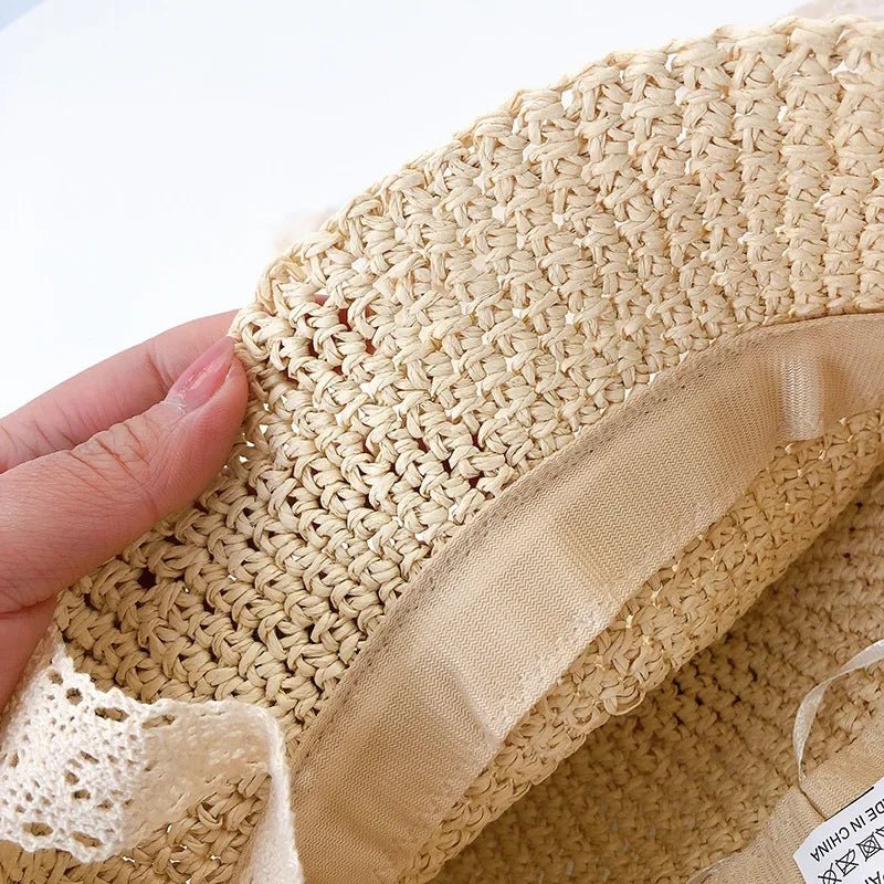 Chapeau d’été bébé fille – Paille, dentelle & nœud | Protection solaire