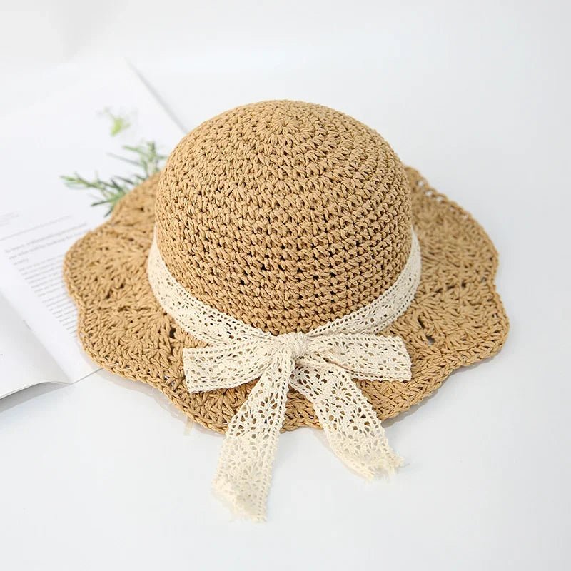 Chapeau d’été bébé fille – Paille, dentelle & nœud | Protection solaire