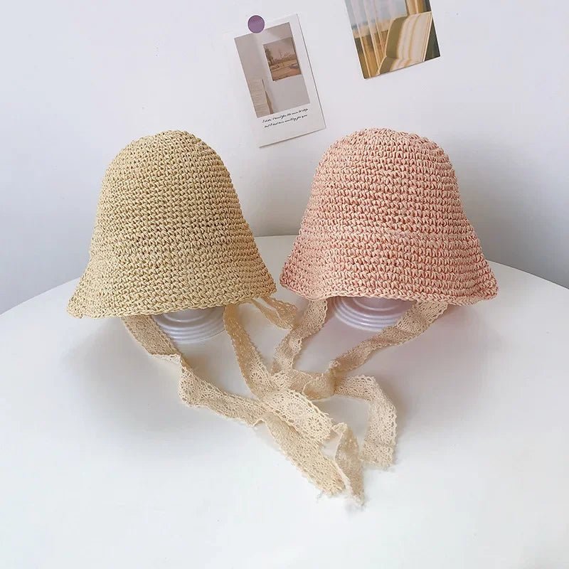 Chapeau d’été bébé fille – Paille, dentelle & nœud | Protection solaire