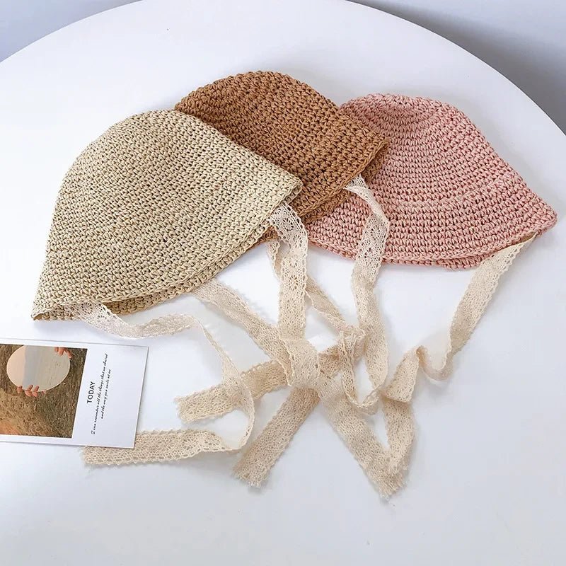Chapeau d’été bébé fille – Paille, dentelle & nœud | Protection solaire