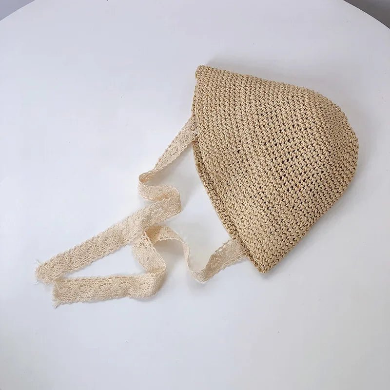 Chapeau d’été bébé fille – Paille, dentelle & nœud | Protection solaire