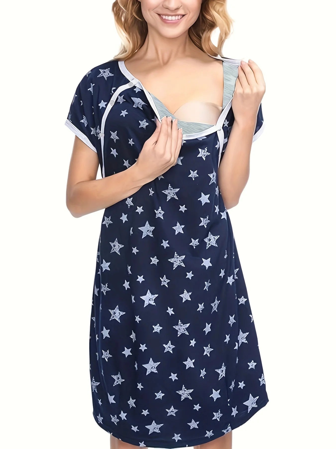 Chemise de Nuit Maternité Allaitement — Modal Doux, Pyjama Grossesse Ample Femme
