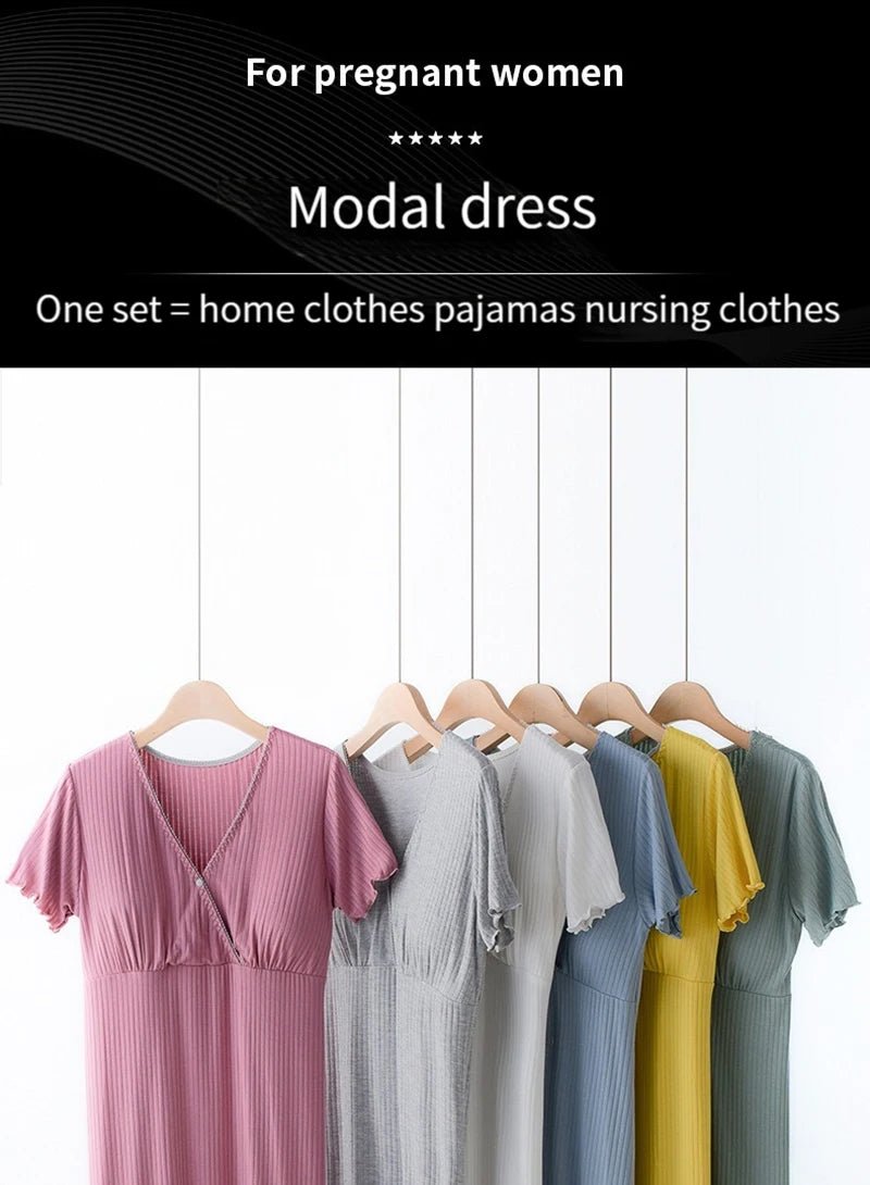 Chemise de Nuit Maternité Allaitement — Modal Doux, Pyjama Grossesse Ample Femme