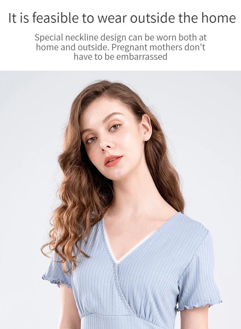 Chemise de Nuit Maternité Allaitement — Modal Doux, Pyjama Grossesse Ample Femme