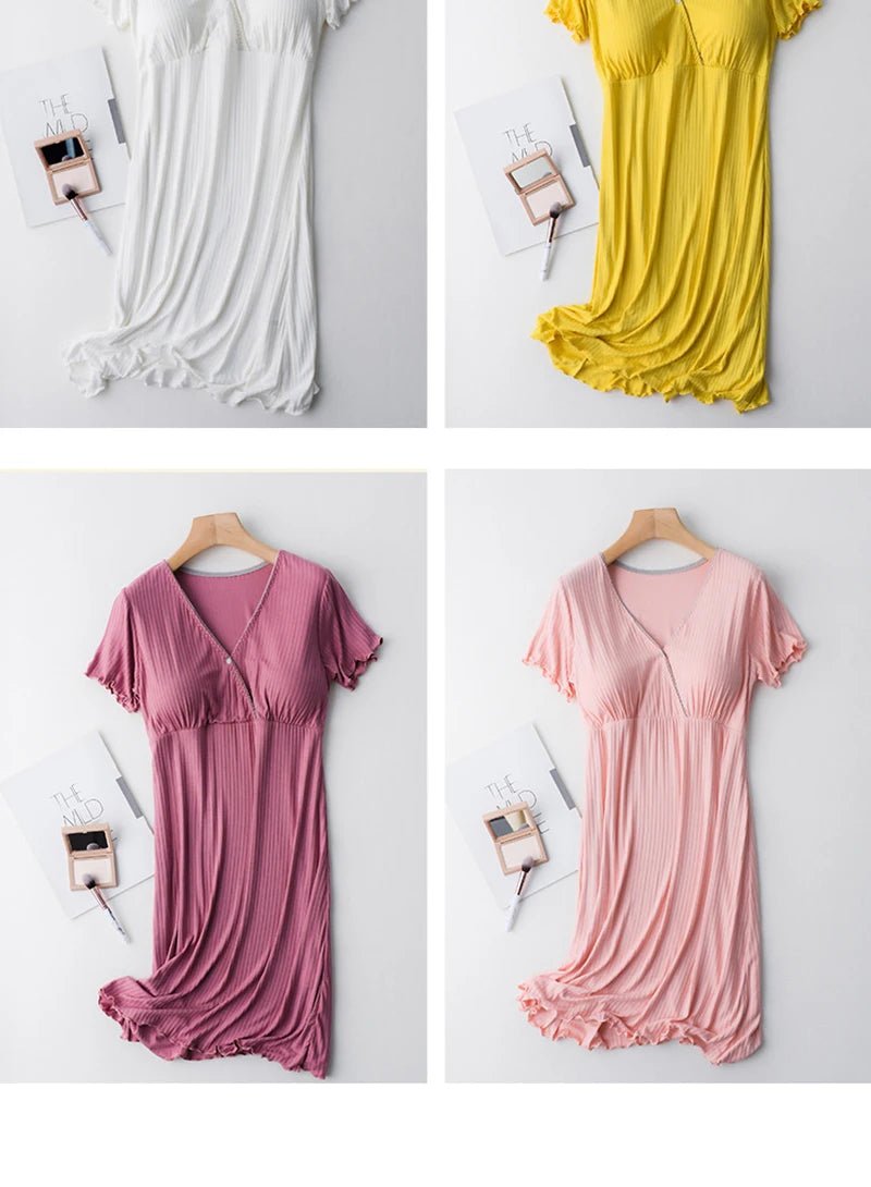 Chemise de Nuit Maternité Allaitement — Modal Doux, Pyjama Grossesse Ample Femme